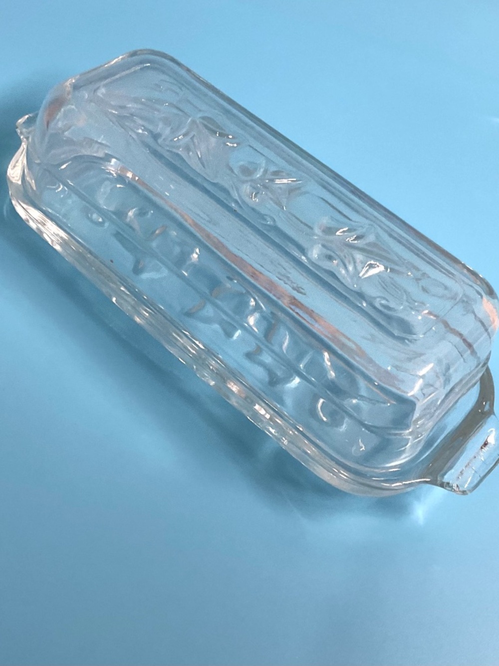 Ivy by Hazel Atlas Glass, Quarter Pound Butter Dish and Tray with Formed Handles